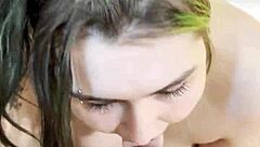 Nikki Greaves sucks that huge goth cock.