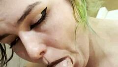 Nikki Greaves sucks that huge goth cock.