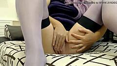 Milf masturbating in lavender stockings?