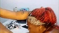 Sloppy Ebony Slut Swallows Cum for Boyfriend's Friend