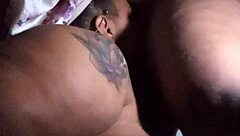 sexy bbw licks lesbian stud's pussy in bathroom