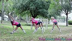 Hot teen 18+ sluts get pounded by big cocks at a wild party with blowjobs and facials.