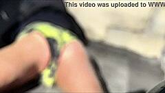 blurry sketchy stretching and strip outside in underwear during mild winter snow