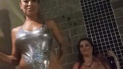 Three Brazilian hotties massage asses in hot tub