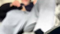 blurry sketchy stretching and strip outside in underwear during mild winter snow