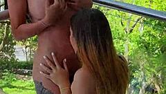 fucking my friend hard on the balcony