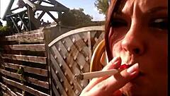 Sexy Bbw Tina Snua Lights Up Cork Cigarette with Drifts Snap Inhales Double Pumping Nose Exhales