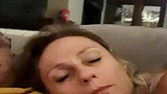 Blonde milf couple delivers intense handjob to orgasm with cumshot on beautiful tits