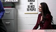 elegant brunette caught shoplifting gets rough blowjob