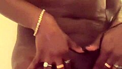Horny Black Model Gagged Handcuffed Getting Dick Rides Glass Dildo And Playing With Pussy