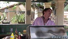 busty milf enjoys feet worship before getting throated hard