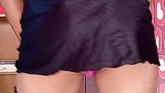 girl dancing in pink thong with sparkles wearing nylon and pantyhose