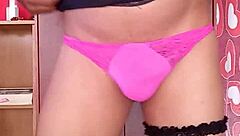 girl dancing in pink thong with sparkles wearing nylon and pantyhose