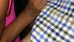 mature blonde interacts with young person in public outdoor setting