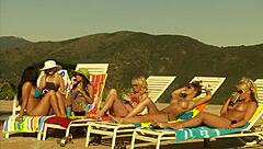 Eva Angelina deepthroats and fucks outdoors.