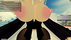 In Roblox, she deepthroats and rides for cum