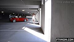 milf flashes upskirt in public, heels and panties on display