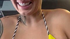 Sweaty blonde at the gym shows wet pussy on Copacabana beach
