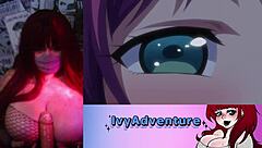 Chubby girl with big tits relaxes and watches hentai in costume