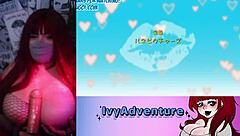 Chubby girl with big tits relaxes and watches hentai in costume