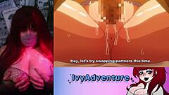 Chubby girl with big tits relaxes and watches hentai in costume