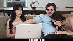 The tech guy helps out the hot teen for some free servicing without any charges.