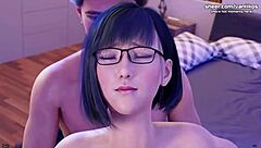 freshwomen petite asian babe with glasses gets doggystyle fucked and creampied in 3d game?