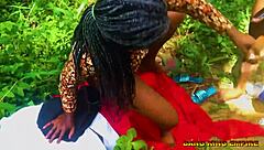 outdoor homemade video of petite ebony girl charging phone and meeting landlord's daughter