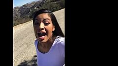 sexy ebony amateur almost busted masturbating in public park?