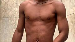 amateur gives soapy massage to big cock in shower, nearly caught