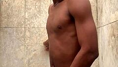 amateur gives soapy massage to big cock in shower, nearly caught