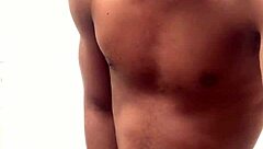 amateur gives soapy massage to big cock in shower, nearly caught