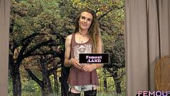 tattooed shemale debutante tugs on her dick in first time solo