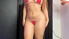 Blonde In Micro Bikini And High Heels Feels The Excitement