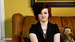 Inked hottie Marci dildo fucks pussy while rubbing tits bent over