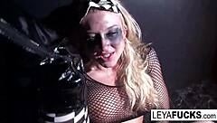 Hot blonde babe leya explores her body with a glass toy in a solo session.