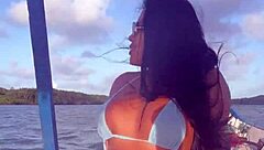 brazilian latina wife in bikini on boat ride