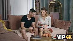 Couple's Blonde Nerd Licks Beautiful Ass On Sofa