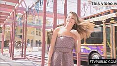 the blonde walked down the street flashing her skirt in public upskirt style