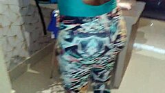 she tried on the new leggings and body, feeling the nylon fabric as hands explored the fit casually