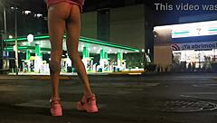 Crossdressing exhibit shows panties under mini skirt