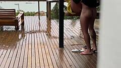 Shameless Young 18+ Latina Wife Intensely Fucked on Porch by Husband