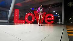 Crossdressing exhibit shows panties under mini skirt