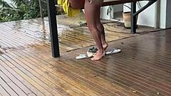 Shameless Young 18+ Latina Wife Intensely Fucked on Porch by Husband