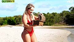 Blonde girl gets excited in california usa