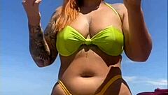 Oh, flashing my big pussy on the beach!