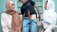 Hijab stepsis agrees to taboo fucking to delete evidence, caught in group act.