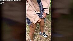 Shemale with ladydick pees in the park casually