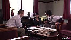 Japanese teen secretary asks, Want me to suck your fat cock, old guy? in taboo roleplay.