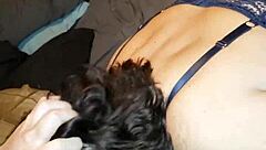 Milf in thong sucking big cock, hard nipples glowing